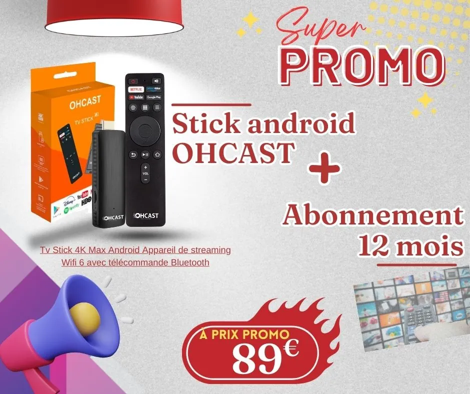 Pack CLÉ ANDROID Tv Stick 4K + Abonnement 12 mois