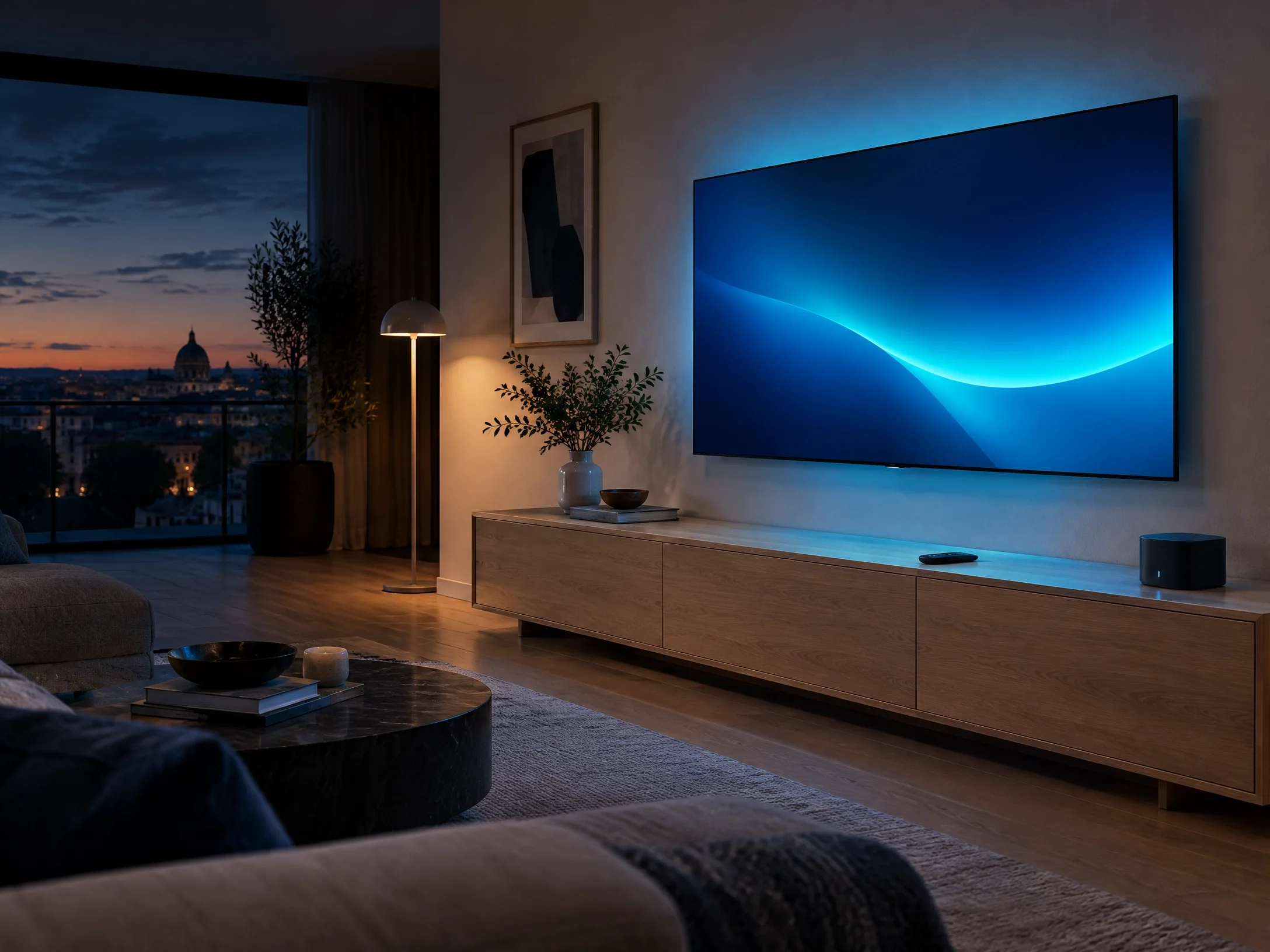 Téléviseur connecté dans un salon moderne